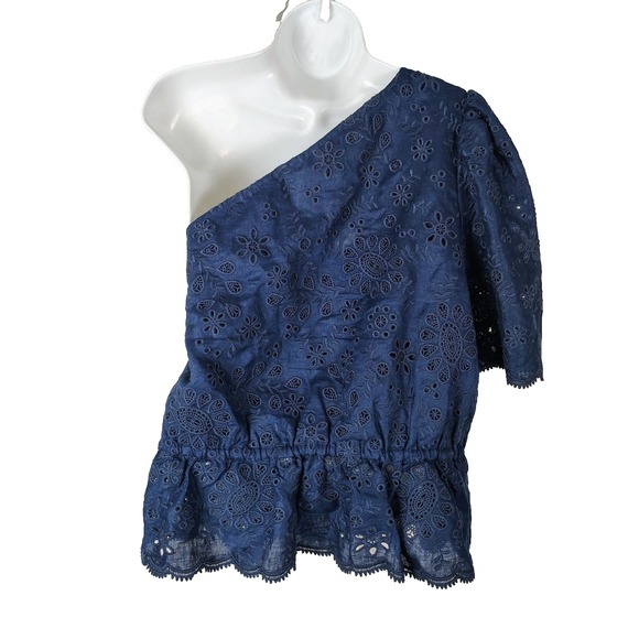 Polo By Ralph Lauren 18 One Shoulder Eyelet Scalloped Tie Waist Top Nautical - Picture 5 of 11